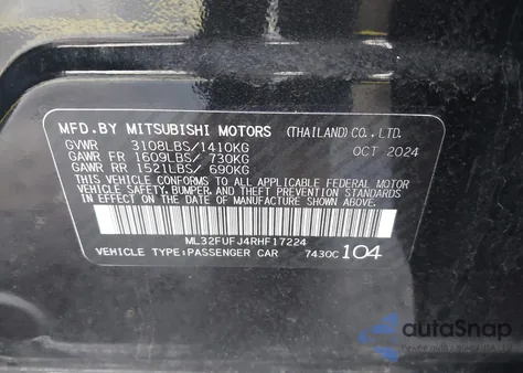 2024 Mitsubishi Mirage G4 Black Edition/Es/Le z USA, uszkodzony, nr VIN ML32FUFJ4RHF17224